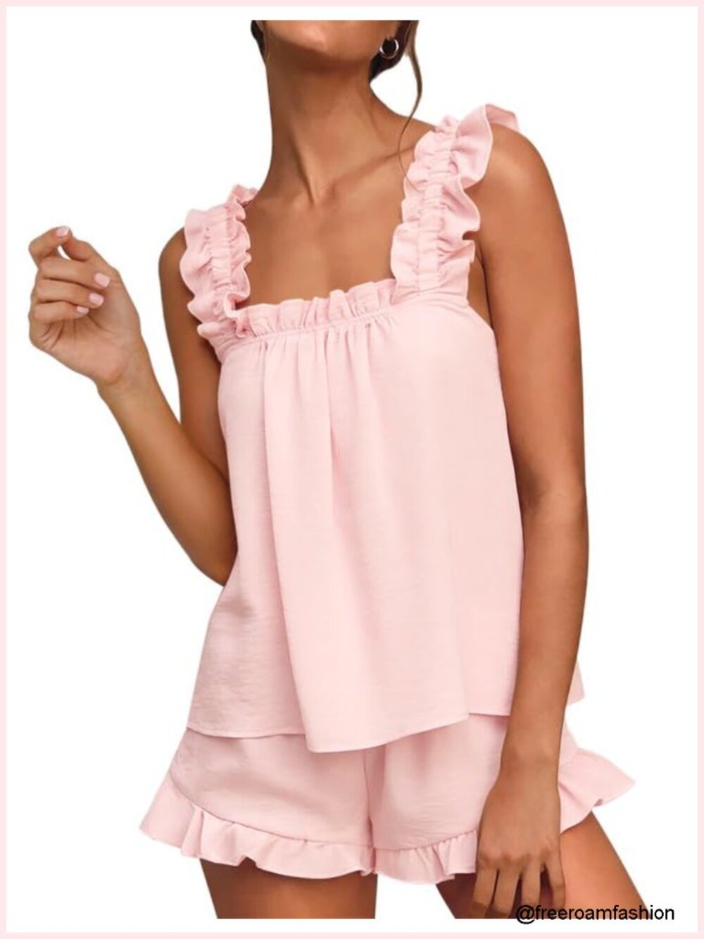 2 Piece Ruffle Pajama Set Tank Top and Shorts Sleepwear - Picture 1 of 6